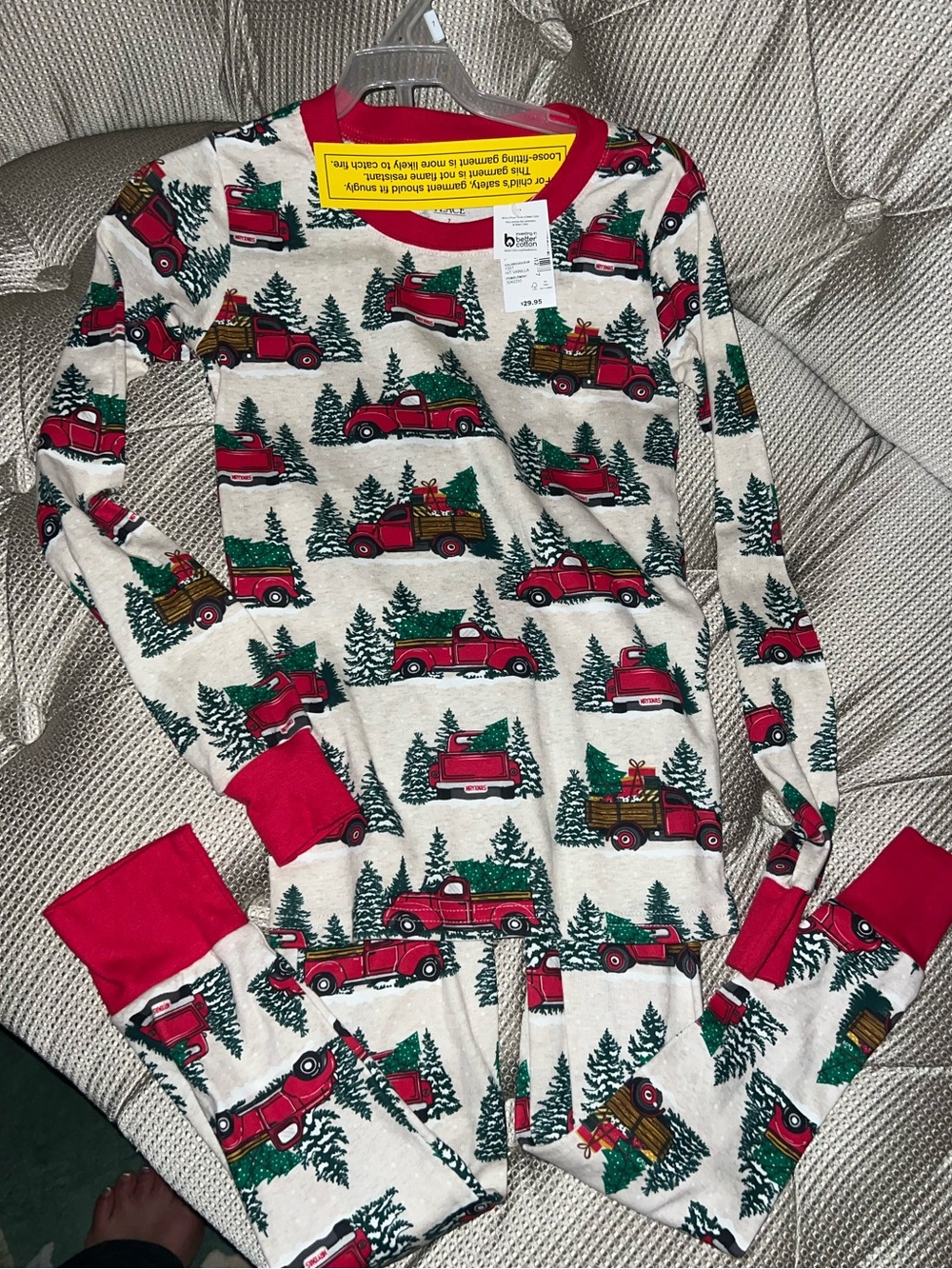 New PJ Place Kids 7 Holiday Truck Pajama Set with Red Trim boy NWT
